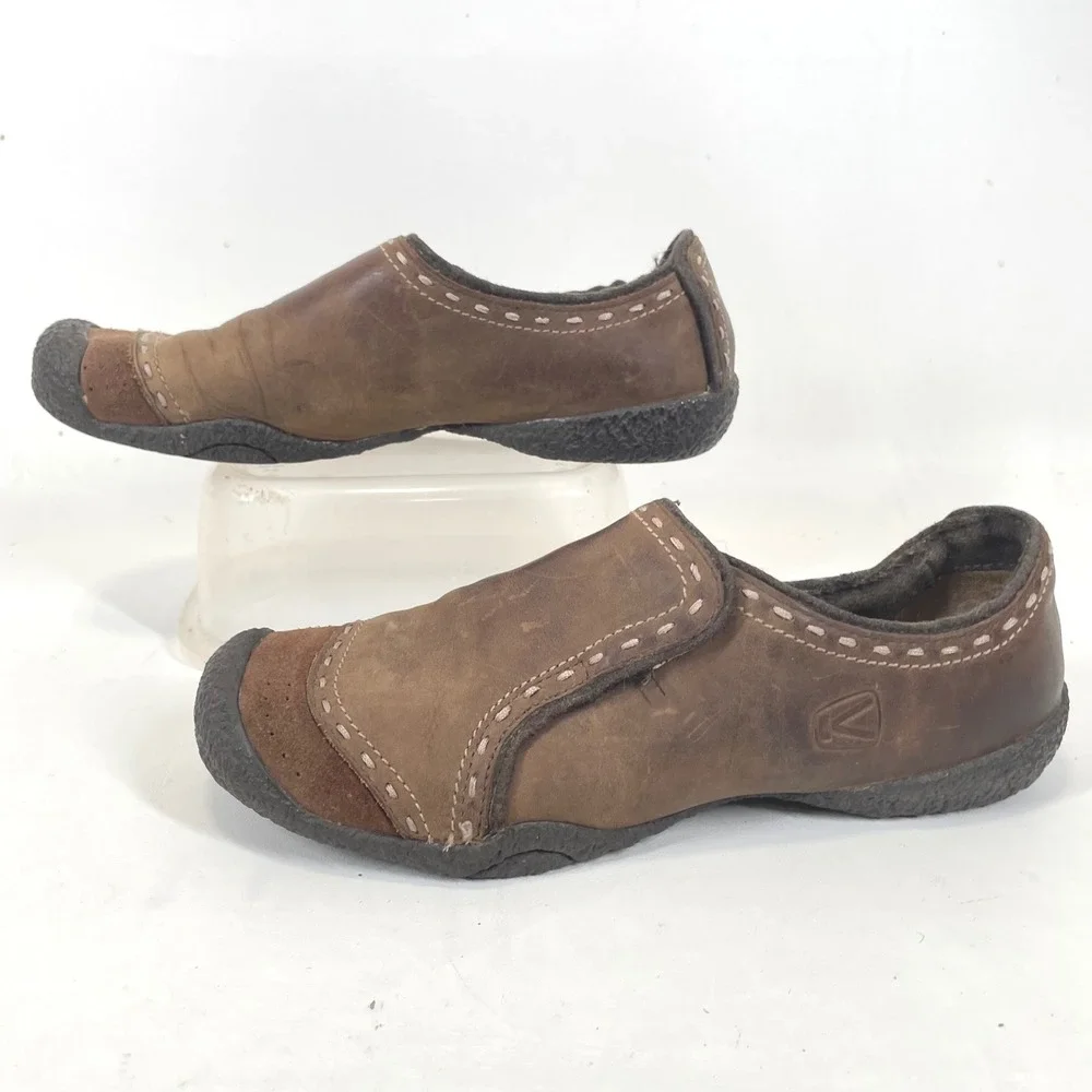 Keen Presidio Brown Leather Suede Slip On Shoes Womens 8.5 Contrast Stitching